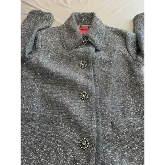 Kate Spade Metallic Tinsel Silver Wool Moonlight Coat Size 4 New - Picture 5 of 10